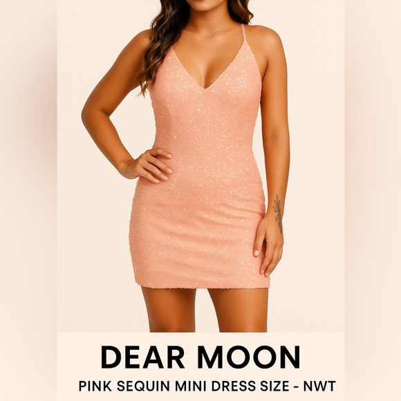 Dear Moon Pink Sequin Mini Dress Size 7 – NWT - Picture 1 of 8